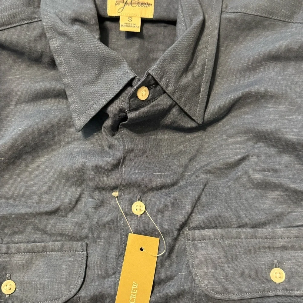 J. Crew Mens Short Sleeve Slub Linen Blend Casual Button Down Shirt NWT S Blue
